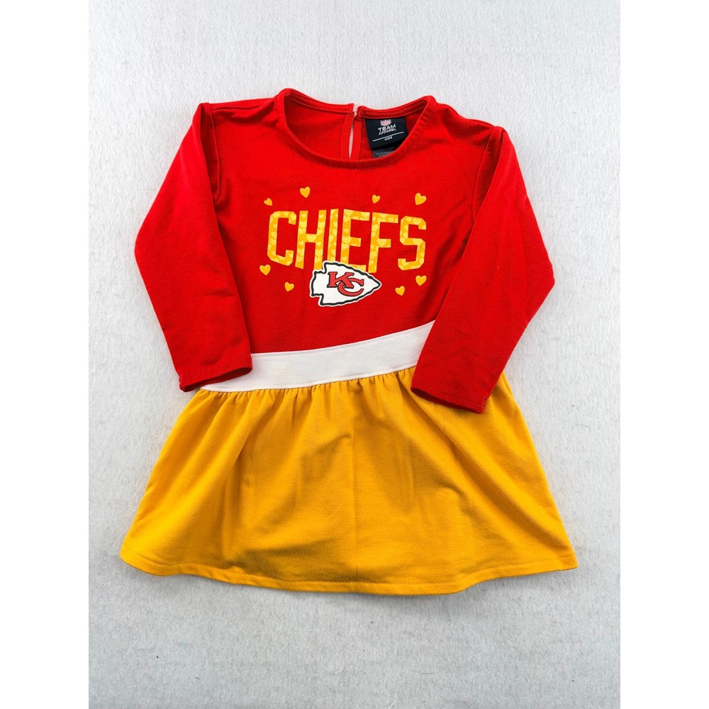 Kansas City Chiefs Girls 24M NFL Team Apparel Red Gold Long Sleeve Dress